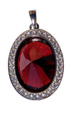 925 Sterling Silver Large Oval Ruby Red Simulated Gemstone Pendant with Clear Cubic Zirconias - Gifts Warehouse Outlet