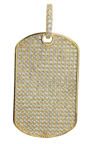 925 Sterling Silver 18K Gold Plated Dog Tag Pendant with Cubic Zirconias - Gifts Warehouse Outlet