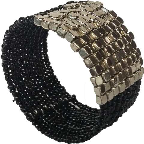 Beaded Black and Silver Cuff Bracelet - Gifts Warehouse Outlet