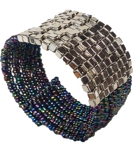 Beaded Multicolored and Silver Cuff Bracelet - Gifts Warehouse Outlet