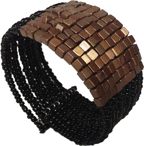 Beaded Black and Dark Gold Cuff Bracelet - Gifts Warehouse Outlet