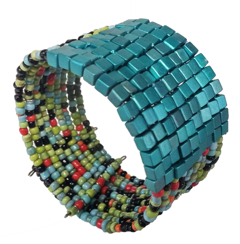 Beaded Multicolored and Turquoise Cuff Bracelet - Gifts Warehouse Outlet