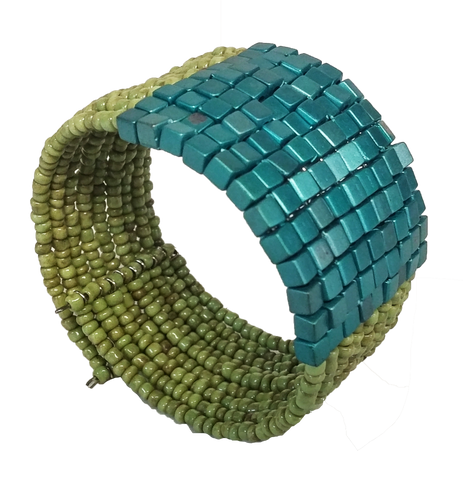 Beaded Green and Turquoise Cuff Bracelet - Gifts Warehouse Outlet