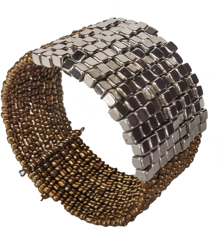 Beaded Dark Gold and Silver Cuff Bracelet - Gifts Warehouse Outlet