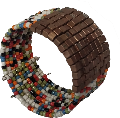 Beaded Multicolored and Dark Gold Cuff Bracelet - Gifts Warehouse Outlet