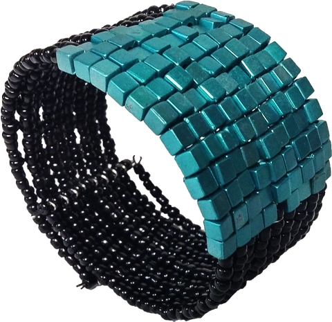 Beaded Black and Turquoise Cuff Bracelet - Gifts Warehouse Outlet