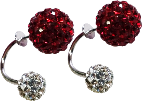 925 Sterling Silver Double Rhinestone Balls Stud Earrings, Fuchsia - Gifts Warehouse Outlet