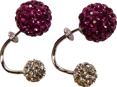 925 Sterling Silver Double Rhinestone Balls Stud Earrings, Purple - Gifts Warehouse Outlet