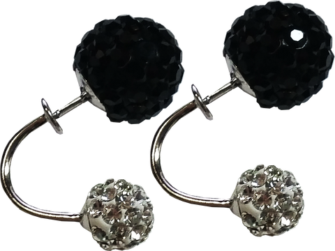 925 Sterling Silver Double Rhinestone Balls Stud Earrings, Black - Gifts Warehouse Outlet