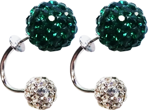 925 Sterling Silver Double Rhinestone Balls Stud Earrings, Emerald Green - Gifts Warehouse Outlet