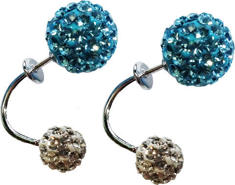 925 Sterling Silver Double Rhinestone Balls Stud Earrings, Aquamarine Blue - Gifts Warehouse Outlet