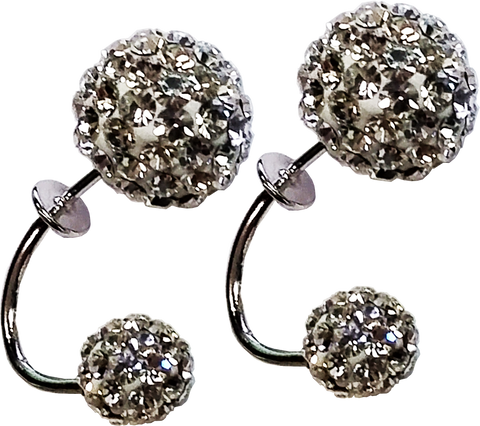 925 Sterling Silver Double Rhinestone Balls Stud Earrings, White - Gifts Warehouse Outlet