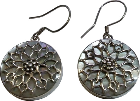 925 Sterling Silver Filigree Detailed Mandala Lotus Flower Round Dangle Hook Earrings, White - Gifts Warehouse Outlet