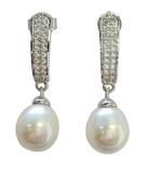 925 Sterling Silver Freshwater Pearl Women's Drop Earrings with Cubic Zirconias - Gifts Warehouse Outlet