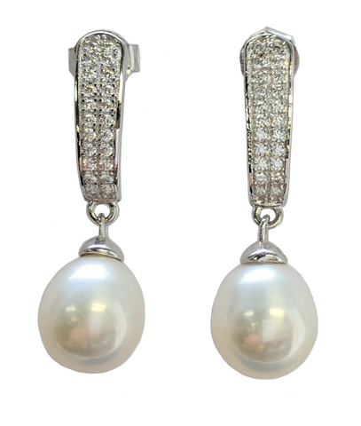 925 Sterling Silver Freshwater Pearl Women's Drop Earrings with Cubic Zirconias - Gifts Warehouse Outlet