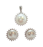 925 Sterling Cubic Zirconias with Freshwater Pearl Round Design Pendant and Stud Earrings Set - Gifts Warehouse Outlet