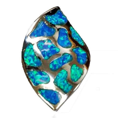 925 Sterling Silver Rhodium Plated Blue/Green Iridescent Leaf Shape Pendant - Gifts Warehouse Outlet