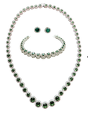 925 Sterling Silver with Simulated Emerald Green Color, 3pc Set - Gifts Warehouse Outlet