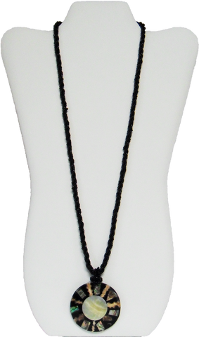 Beaded Black Twisted Rope Necklace with Round Medallion - Gifts Warehouse Outlet