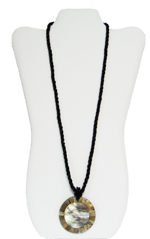 Beaded Black Twisted Rope Necklace with Round Medallion - Gifts Warehouse Outlet