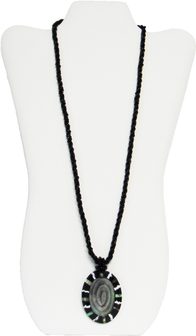 Beaded Black Twisted Rope Necklace with Oval Medallion - Gifts Warehouse Outlet