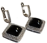 925 Sterling Silver Simulated Onyx with Cubic Zirconias Diamond Shape Pendant and Earrings Set - Gifts Warehouse Outlet