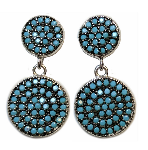 925 Sterling Silver Round with Turquoise Color Cubic Zirconias Dangle Earrings - Gifts Warehouse Outlet