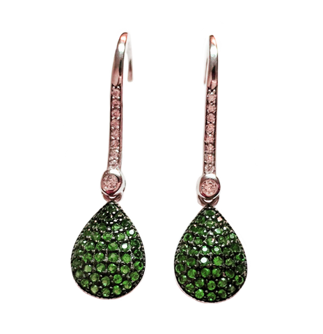 925 Sterling Silver with Simulated Emeralds and Cubic Zirconias Teardrop Shape Dangle Earrings - Gifts Warehouse Outlet