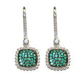 925 Sterling Silver with Simulated Emeralds and Cubic Zirconias Square Shape Dangle Earrings - Gifts Warehouse Outlet