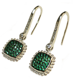 925 Sterling Silver with Simulated Emeralds and Cubic Zirconias Square Shape Dangle Earrings - Gifts Warehouse Outlet