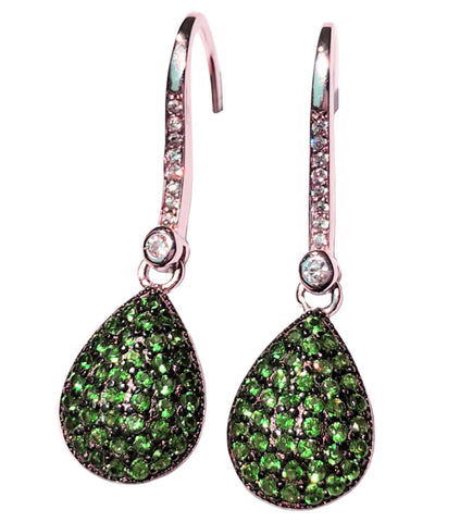 925 Sterling Silver with Simulated Emeralds and Cubic Zirconias Teardrop Shape Dangle Earrings - Gifts Warehouse Outlet