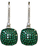 925 Sterling Silver with Simulated Emeralds and Cubic Zirconias Square Shape Dangle Earrings - Gifts Warehouse Outlet