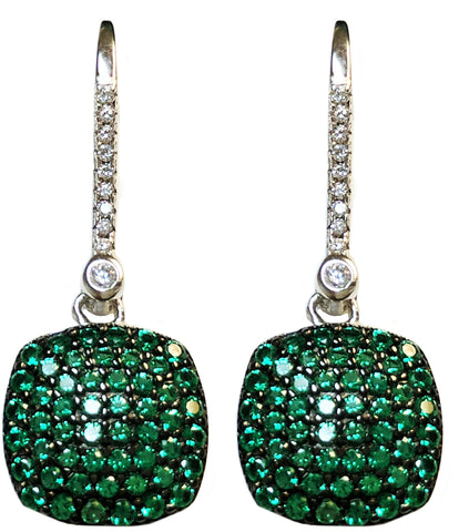 925 Sterling Silver with Simulated Emeralds and Cubic Zirconias Square Shape Dangle Earrings - Gifts Warehouse Outlet