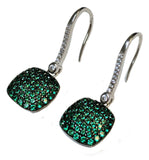 925 Sterling Silver with Simulated Emeralds and Cubic Zirconias Square Shape Dangle Earrings - Gifts Warehouse Outlet