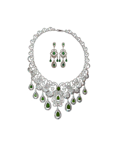 925 Sterling Silver Wedding Jewelry Set with Emerald Green Simulated Gemstone Crystals - Gifts Warehouse Outlet