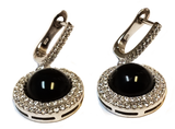 925 Sterling Silver Simulated Onyx with Cubic Zirconias Round Pendant and Earrings Set - Gifts Warehouse Outlet