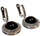 925 Sterling Silver Simulated Onyx with Cubic Zirconias Round Pendant and Earrings Set - Gifts Warehouse Outlet