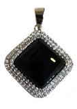 925 Sterling Silver Simulated Onyx with Cubic Zirconias Diamond Shape Pendant and Earrings Set - Gifts Warehouse Outlet