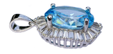 925 Sterling Silver Small Oval Blue Topaz Simulated Gemstone Pendant with Clear Cubic Zirconias - Gifts Warehouse Outlet