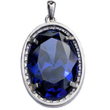 925 Sterling Silver Large Oval Blue Sapphire Simulated Gemstone Pendant with Clear Cubic Zirconias - Gifts Warehouse Outlet