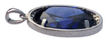 925 Sterling Silver Large Oval Blue Sapphire Simulated Gemstone Pendant with Clear Cubic Zirconias - Gifts Warehouse Outlet