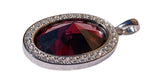 925 Sterling Silver Large Oval Ruby Red Simulated Gemstone Pendant with Clear Cubic Zirconias - Gifts Warehouse Outlet