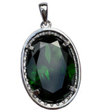 925 Sterling Silver Large Oval Emerald Green Simulated Gemstone Pendant with Clear Cubic Zirconias - Gifts Warehouse Outlet