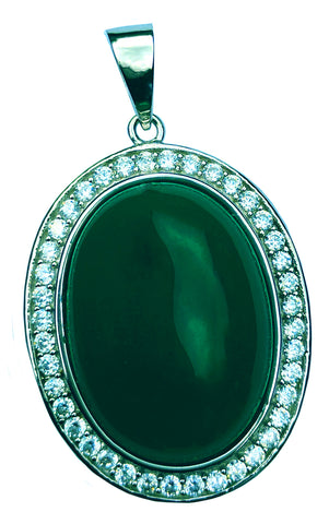 925 Sterling Silver Extra Large Oval Simulated Emerald Green Crystal Pendant - Gifts Warehouse Outlet