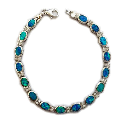 925 Sterling Silver Rhodium Plated Blue/Green Iridescent Bracelet - Gifts Warehouse Outlet