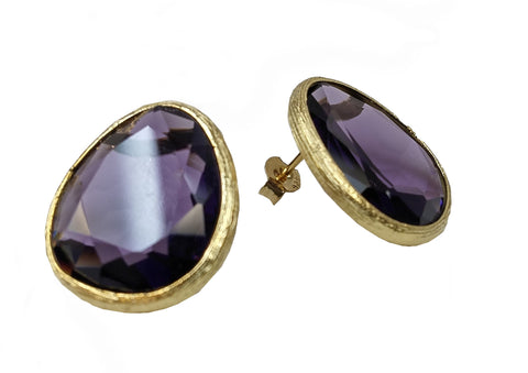 925 Sterling Silver Gold Plated Amethyst Color Stone Earrings - Gifts Warehouse Outlet