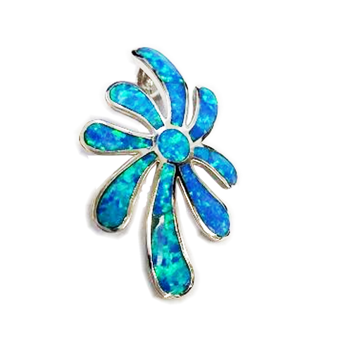 925 Sterling Silver Rhodium Plated Blue/Green Iridescent Flower Shape Pendant - Gifts Warehouse Outlet