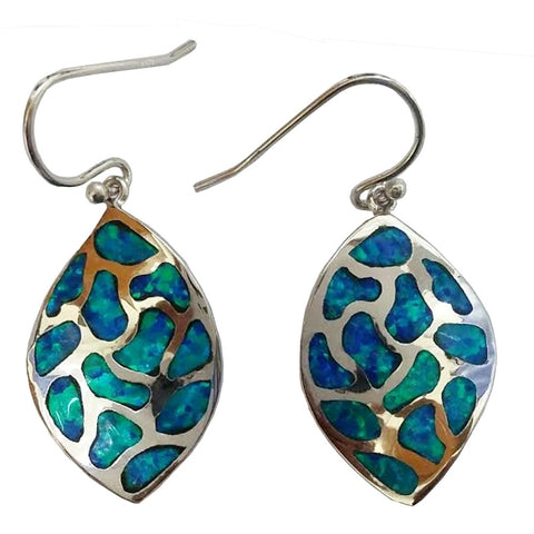 925 Sterling Silver Rhodium Plated Blue/Green Iridescent Leaf Shape Pendant or Earrings - Gifts Warehouse Outlet