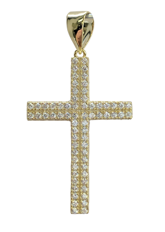 925 Sterling Silver 18K Gold Plated Cross Pendant with Cubic Zirconias - Gifts Warehouse Outlet