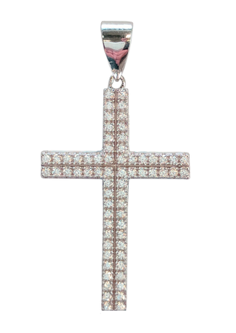 925 Sterling Silver Rhodium Plated Cross Pendant with Cubic Zirconias - Gifts Warehouse Outlet